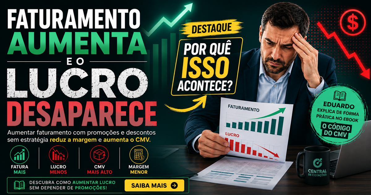 Gestor analisando aumento de faturamento com queda de lucro causada por CMV alto e promoções excessivas