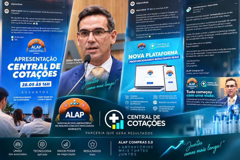 Registros reais das publicações da ALAP Nordeste sobre a criação, evolução e resultados da parceria com a Central de Cotações